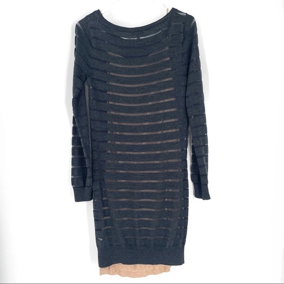 JOIE Gray Wool Striped Dress Nude Slip - Picture 4 of 6